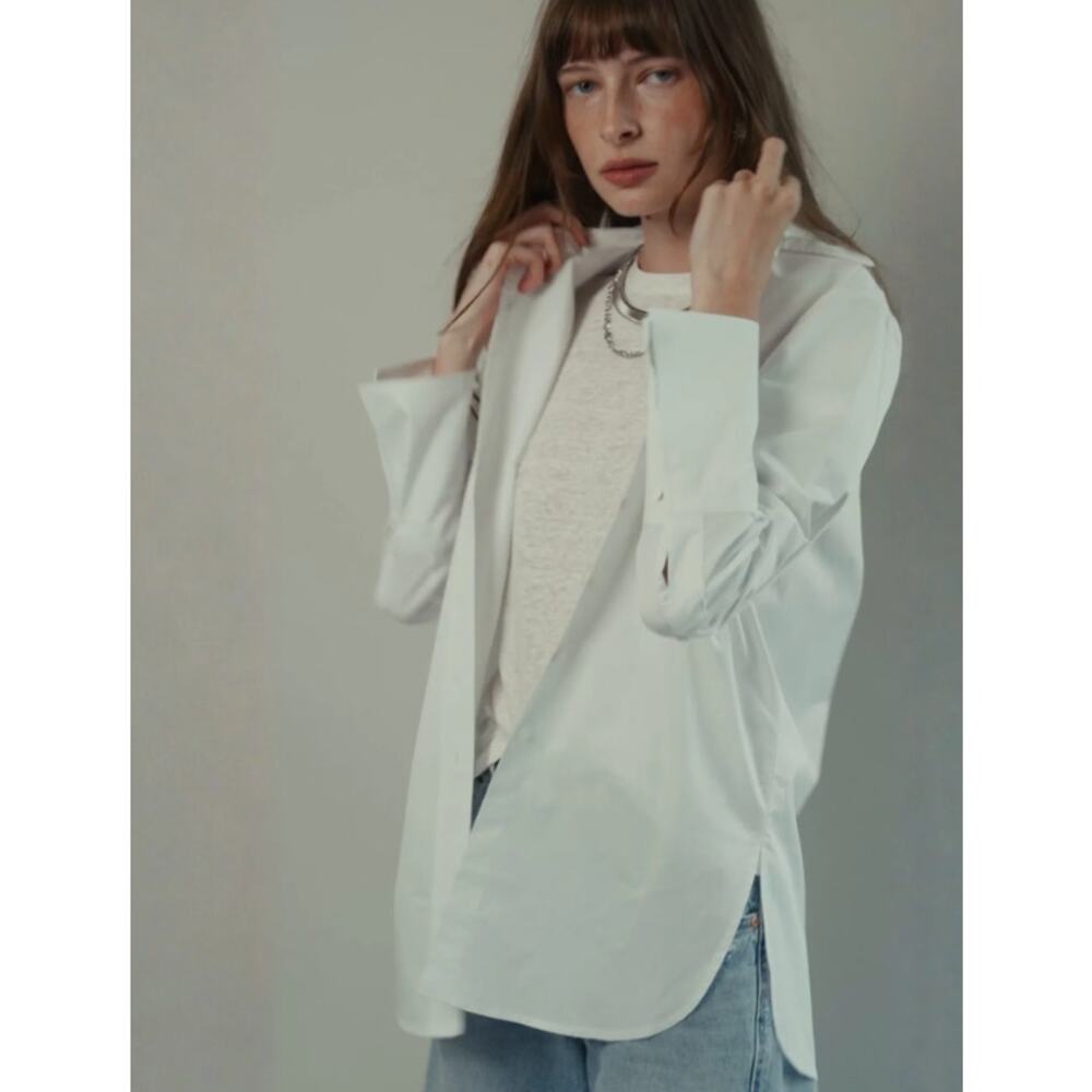 CLASSIC SIX Donna Button Down Shirt White Long Sleeve Cotton Blouse Women's 8